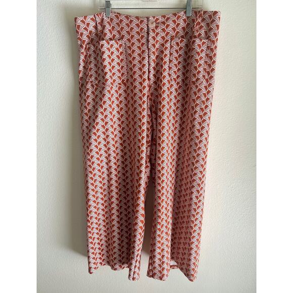 Maeve Anthropologie Pant The Collette Orange Graphic Print Cropped Wide Leg SZ20 - Picture 1 of 12